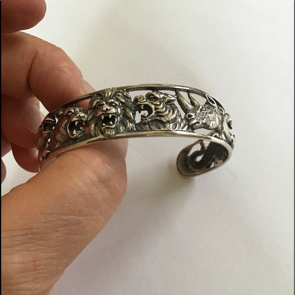 Detailed Sterling Safari Animal Cuff Bracelet